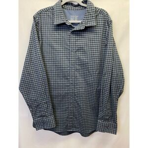 Fresh Clean Threads Mens‎ Long Sleeve Gingham Navy Black Button Up Shirt XL